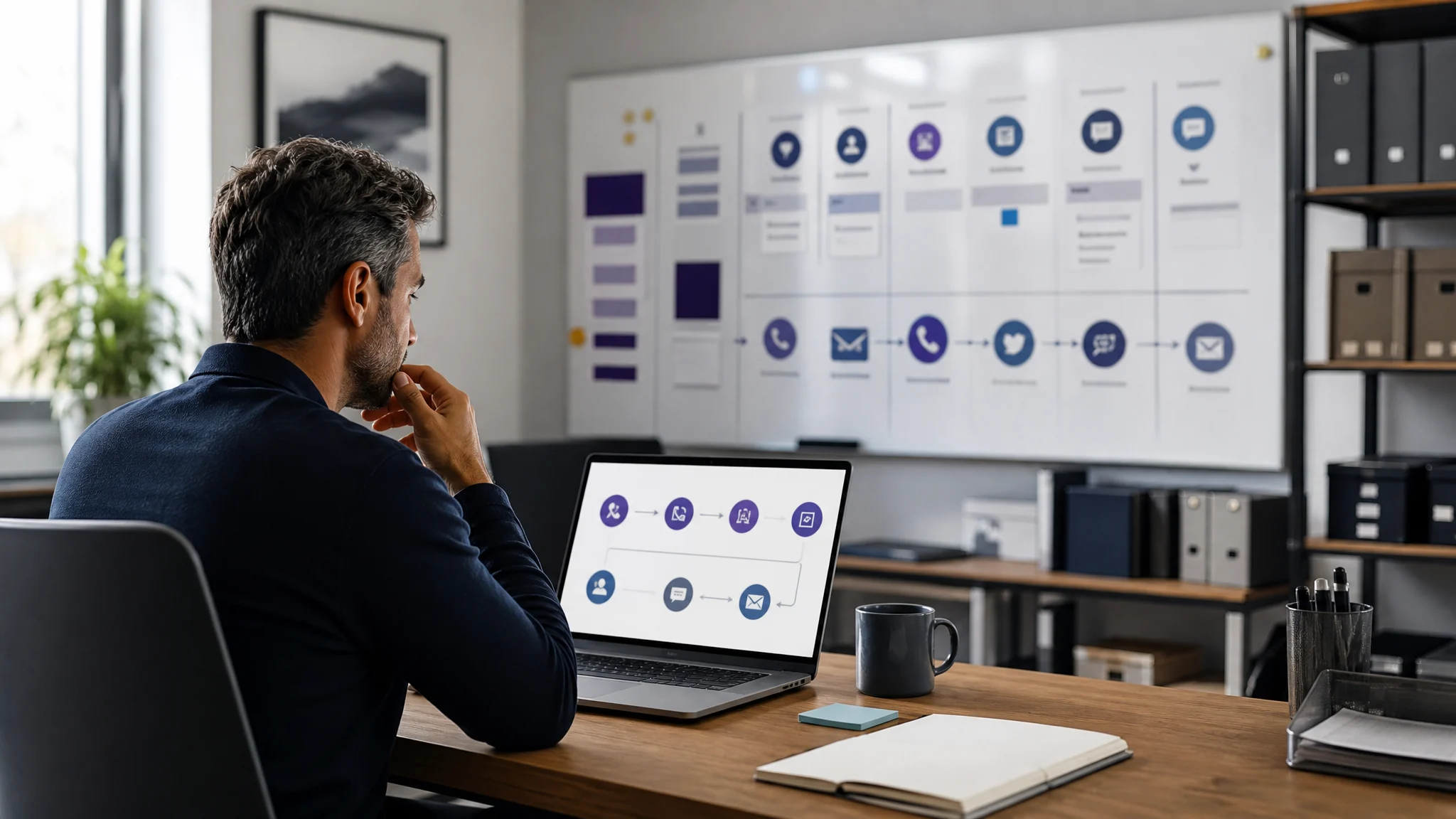 Founder reviewing a simple sales follow-up plan before a buyer conversation